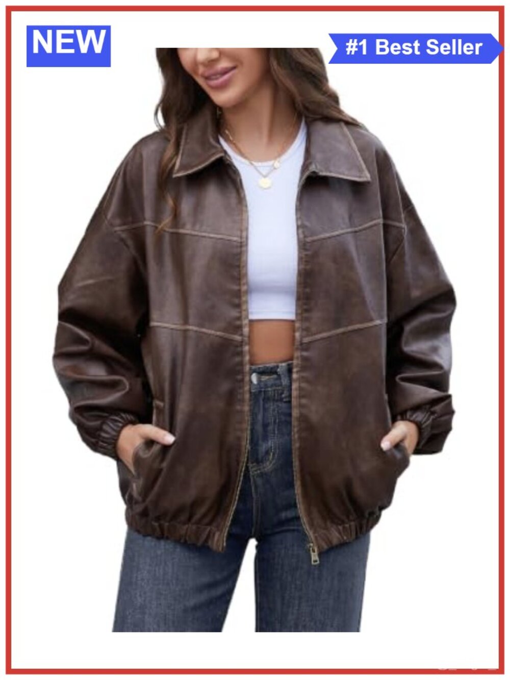 Oversized Faux Leather Motorcycle Jacket Retro Streetwear Fall Coat